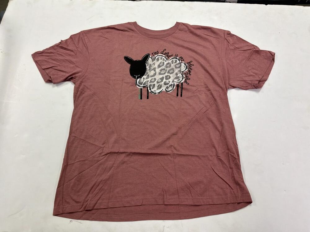 The Lord Is My Shepherd Tee Womens 3X Heather Mauve Leopard Sheep Christian Shir